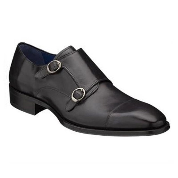 MEZLAN Vigolo Calfskin Double Monk Strap Shoes in Graphite/Black